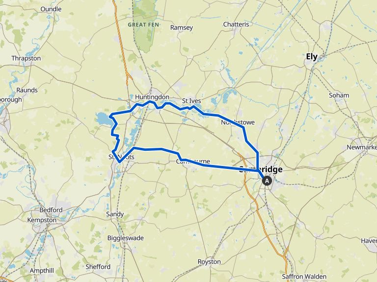 Cambridge to Grafham Water loop bike Tour Komoot